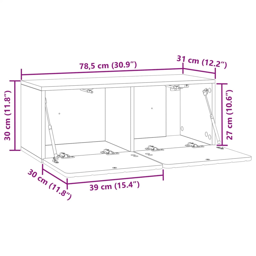 Mobile Porta TV da Muro-Credenza per TV sospesa Bianco Lucido 78,5 x 31 x 30 cm 236707