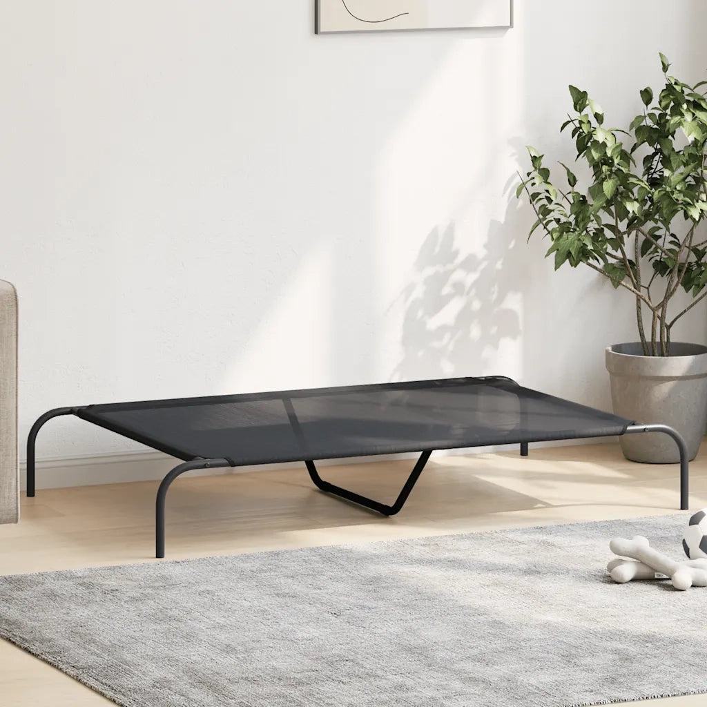 Cuccia per Cani Rialzata Nera 130x80x20 cm Textilene e Acciaio