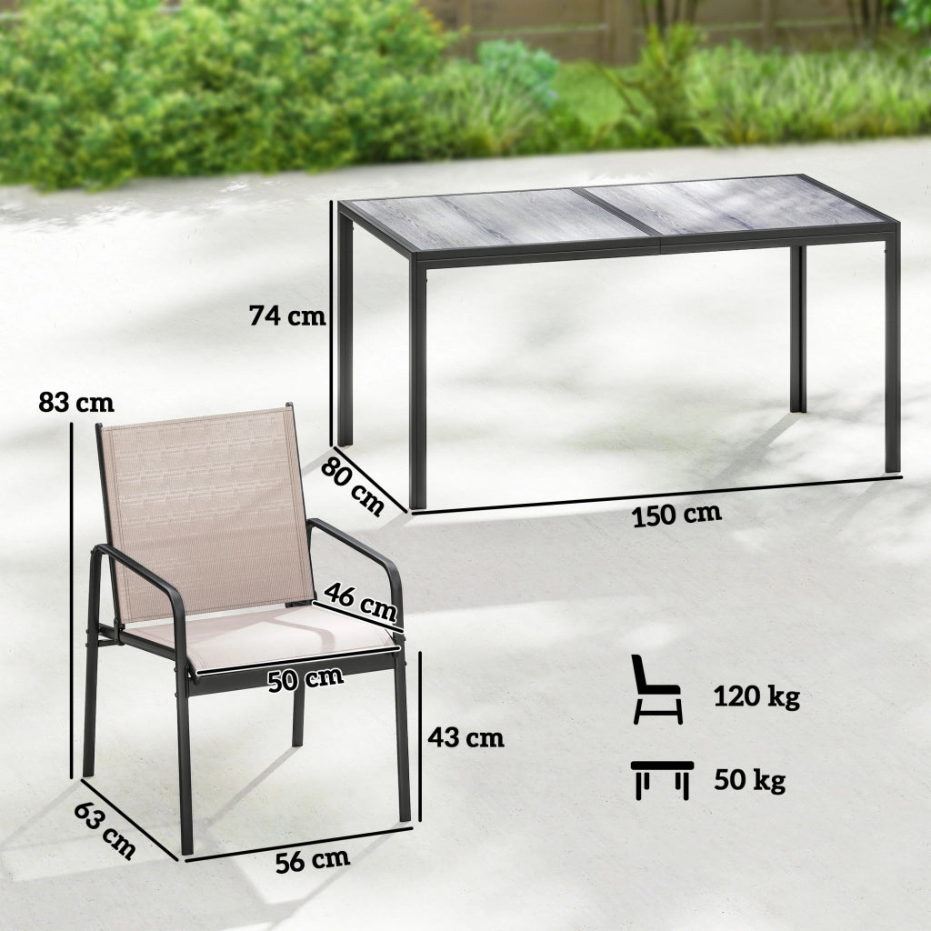 Set Tavolo e Sedie da Giardino ¨C Minimal ¨C Effetto Legno 6 Pezzi Caqui