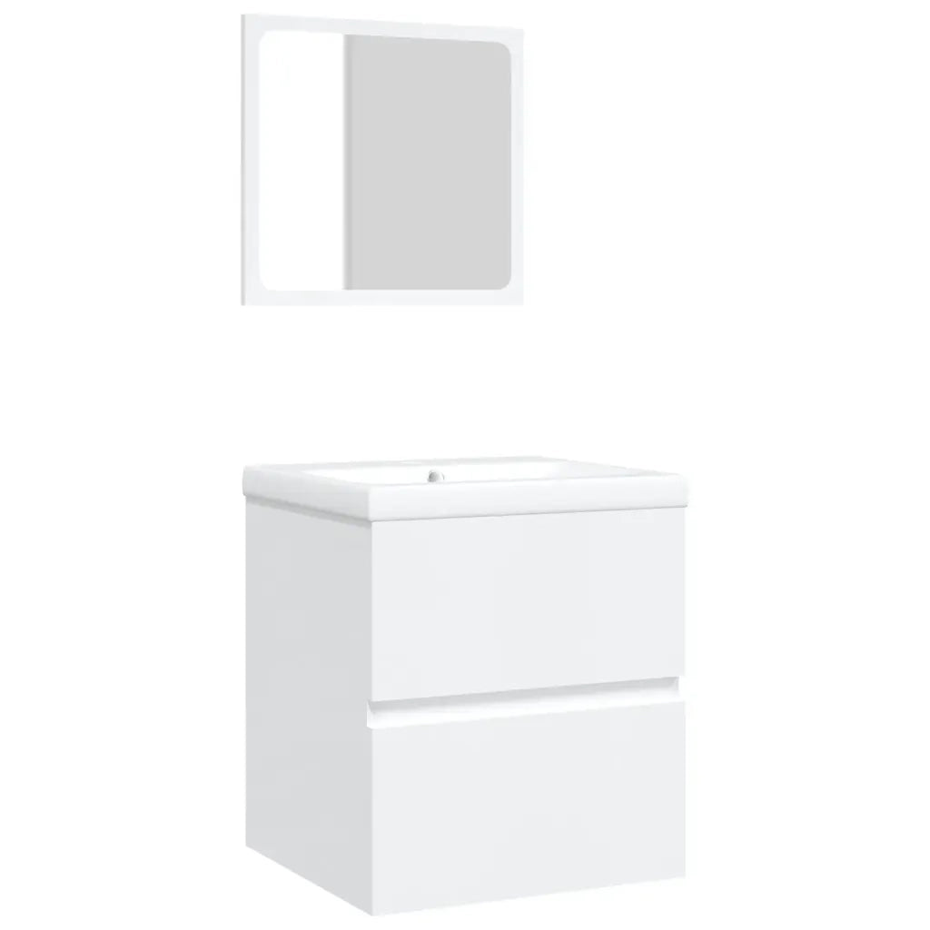 Mobile da Bagno con Lavabo e Specchio Bianco