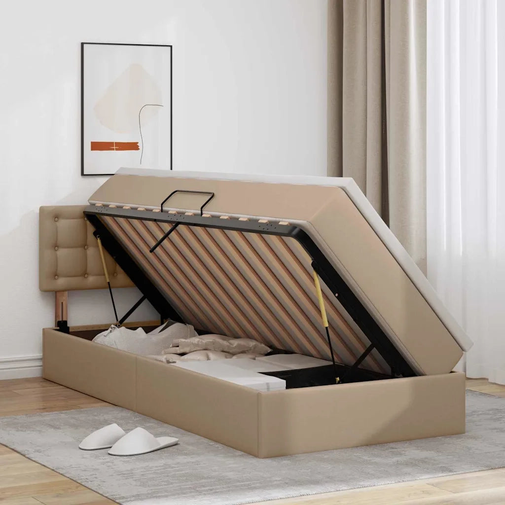 Letto con contenitore e LED con led Cappuccino 90 x 190 cm