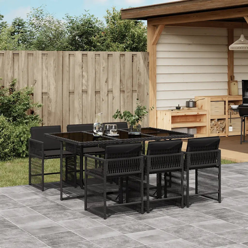 Set da Pranzo da Giardino 7 pz Nero con Cuscini in Polyrattan 3211627