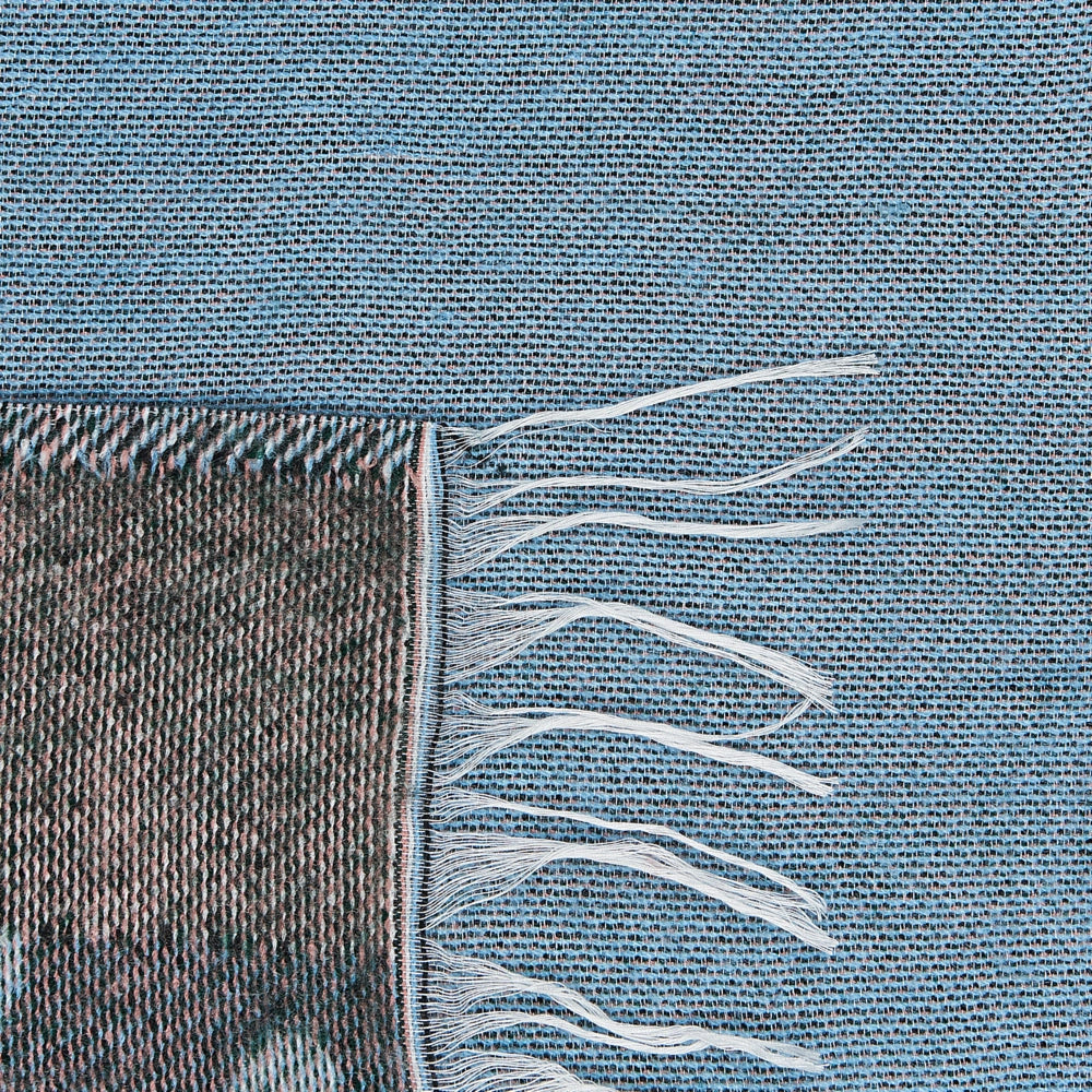 Coperta blu in misto poliestere e acrilico, 130 x 170 cm, motivo decorativo a rovescio con animali