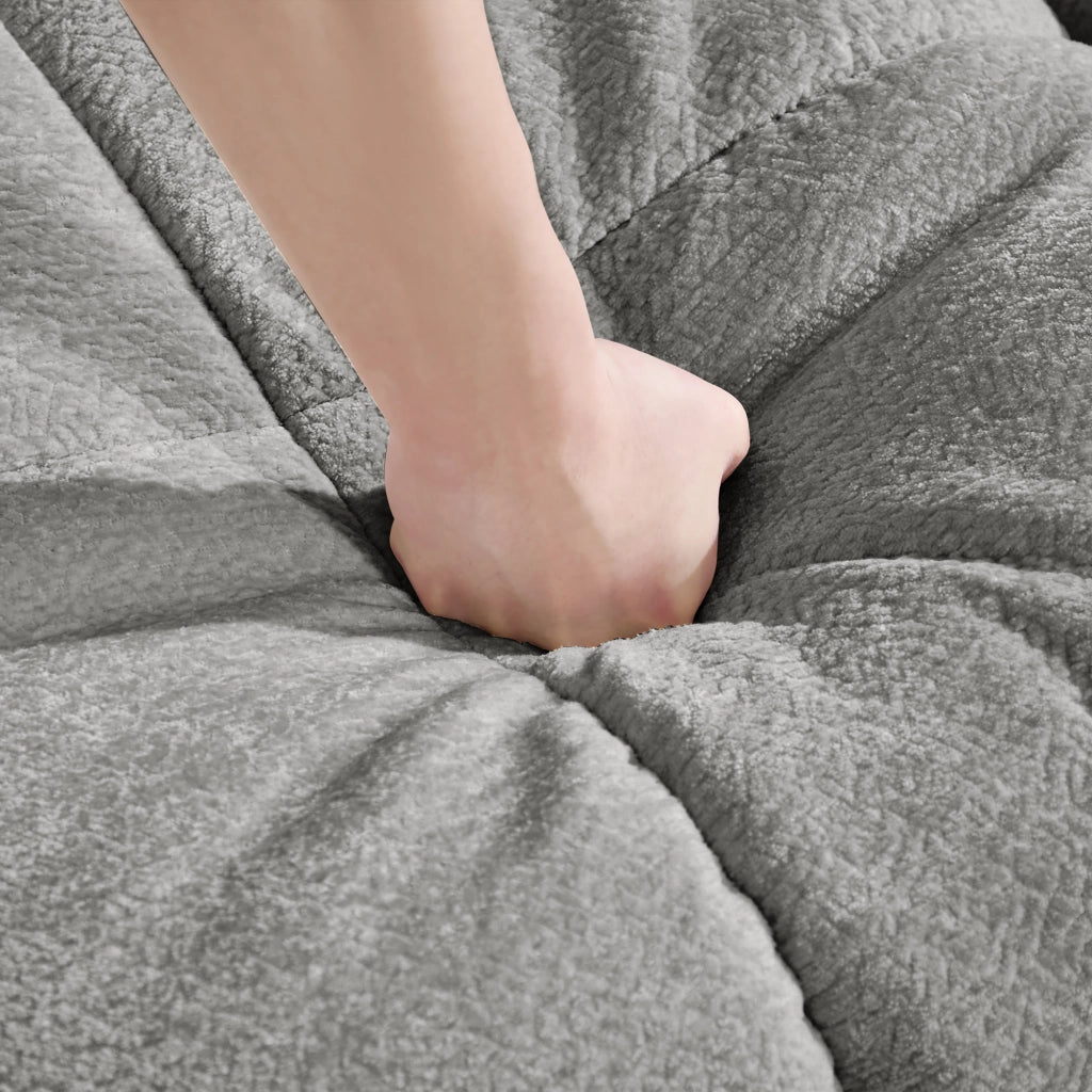 Divano panoramico a U 3 posti con pouf mobile e 2 cuscini, Chenille, Grigio chiaro