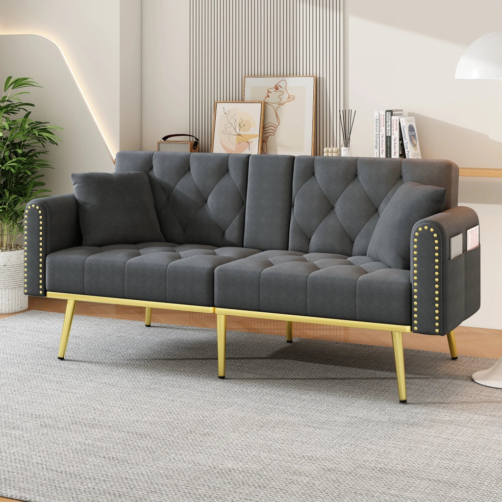DIVANO LETTO multifunzione 175x80x73,5 cm velluto grigio con 2 cuscini