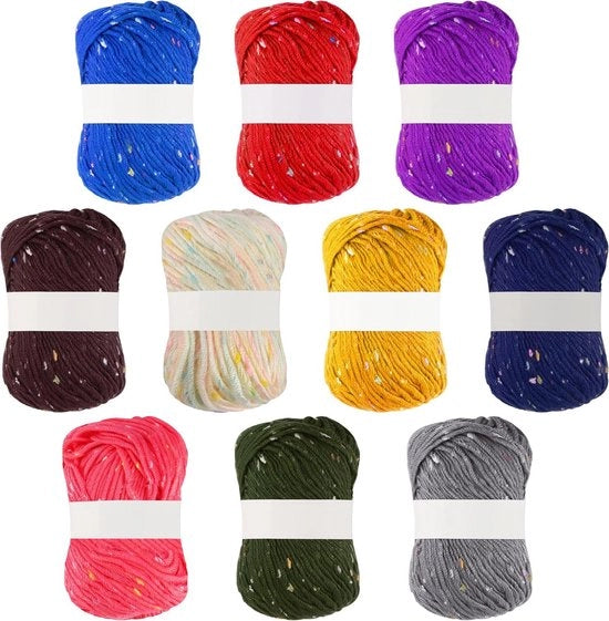 Palline di lana a maglia colorate e a punti 10 pezzi - 50g per filo - Totale 900m Lana morbida cotone e poliestere