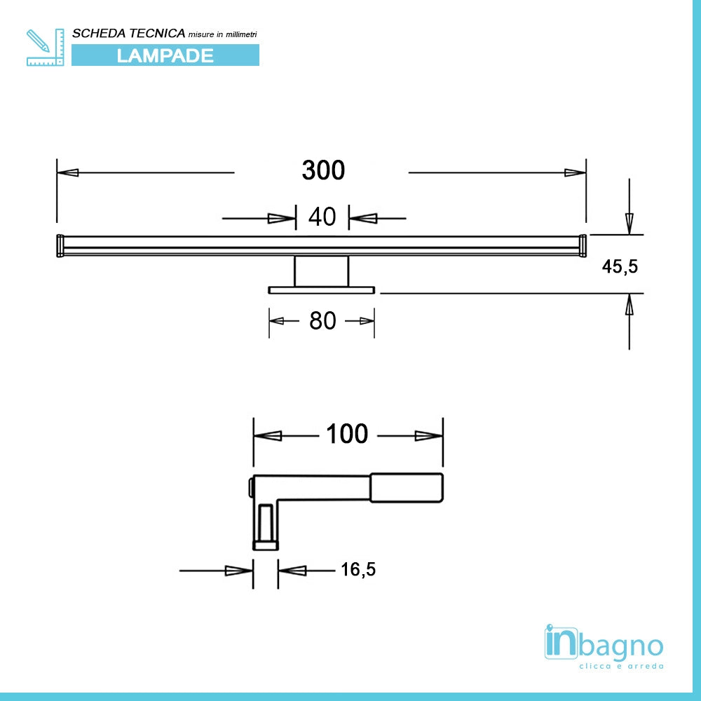 Lampada LED per specchio 30 cm luce fredda e doppia installazione