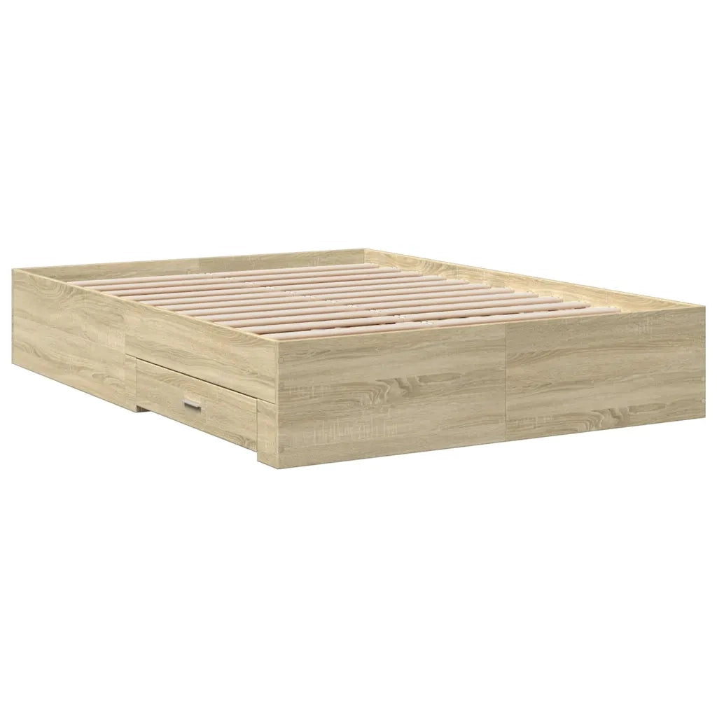 Letto matrimoniale | Letto per adulti | Giroletto Cassetti Rovere Sonoma 135x190 cm Legno Multistrato