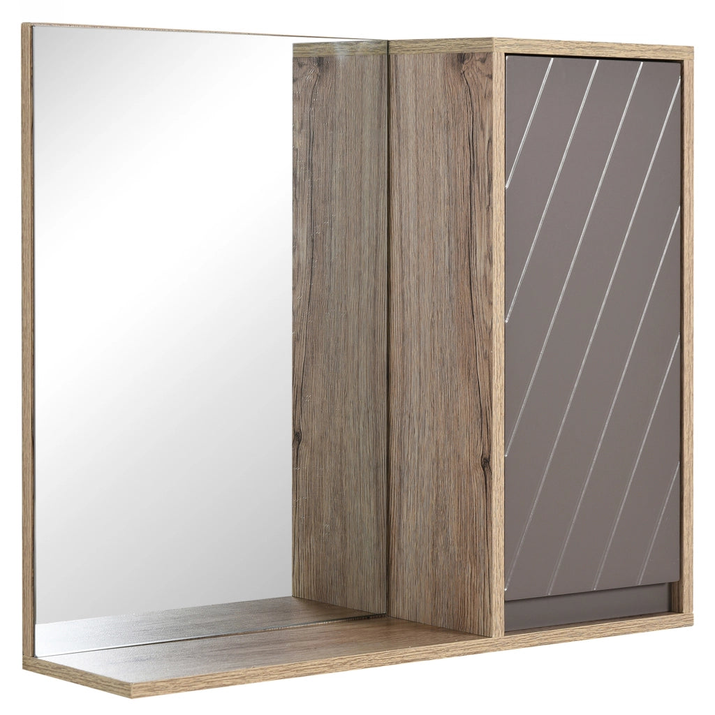 Specchio Bagno con Mobiletto e Ripiani ¨C Minimal ¨C Legno Multistrato Chiaro Grigio