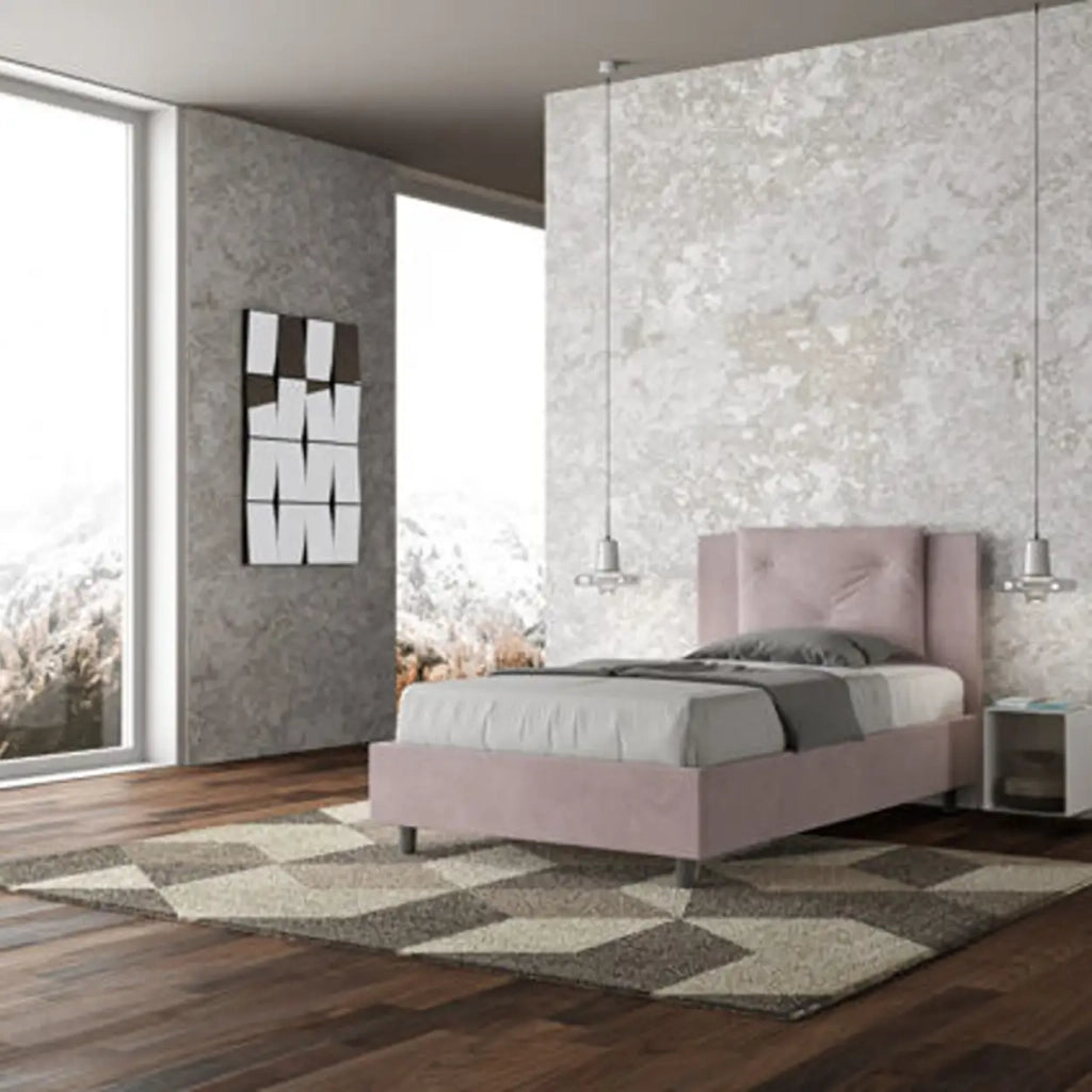 Letto una piazza e mezza con rete imbottito 120x210 microfibra glicine Appia