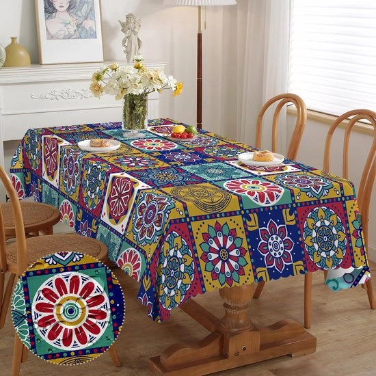 Tavolo quadrato copri tavolo, copri tavolo per esterno, stile marocchino, resistente alle macchie, facile da pulire, lavabile, resistente all'acqua, per giardino, cucina, tavolo da pranzo, feste, 150 * 220 cm