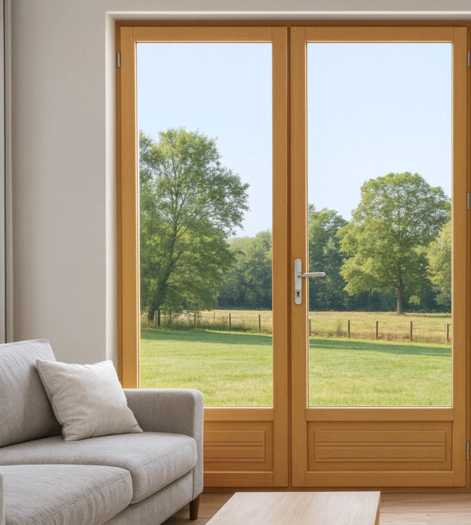 Porta-finestra a 2 pannelli in legno Altezza 205 X Larghezza 100 (dimensioni della tabella) senza maniglia