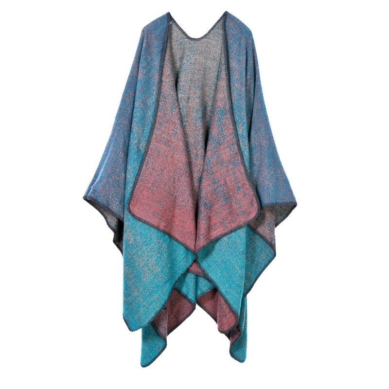 Sciarpa in cashmere in stile europeo e americano con spacchi, spessa, ideale come scialle/mantella per autunno e inverno.