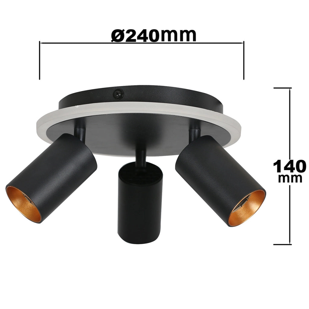 Plafoniera Parma nera 3 faretti orientabili GU10+LED CCT