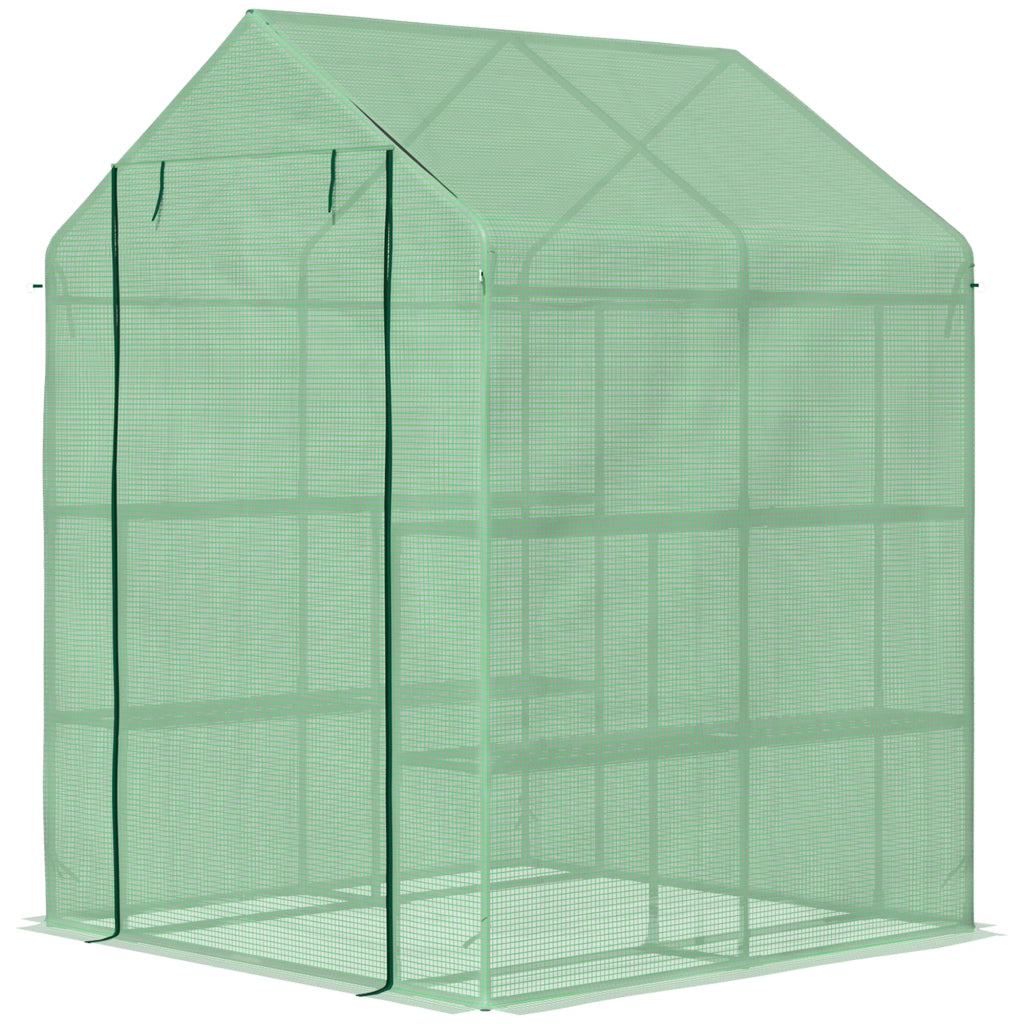 Serra da giardino con 8 ripiani ¨C zephmum ¨C verde acciaio plastica 143x138x190 cm