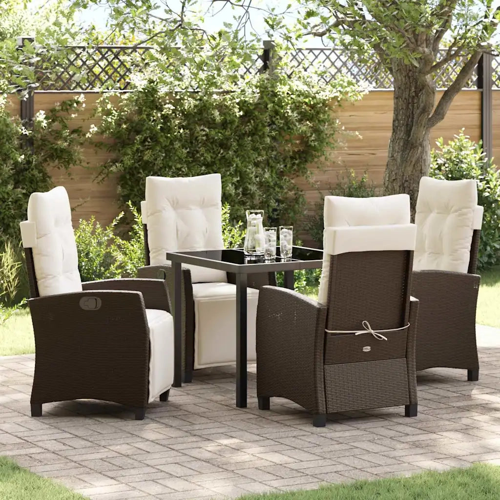 Set da Pranzo per Giardino con cuscino 5 pcs Marrone polyrattan