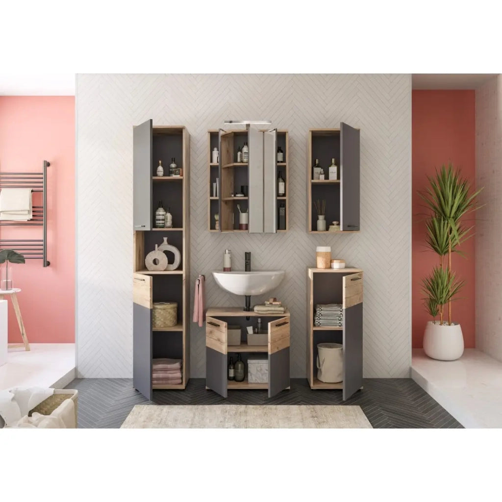 Mezza colonna bagno 1 porta – Grigio antracite e rovere chiaro – SELMA