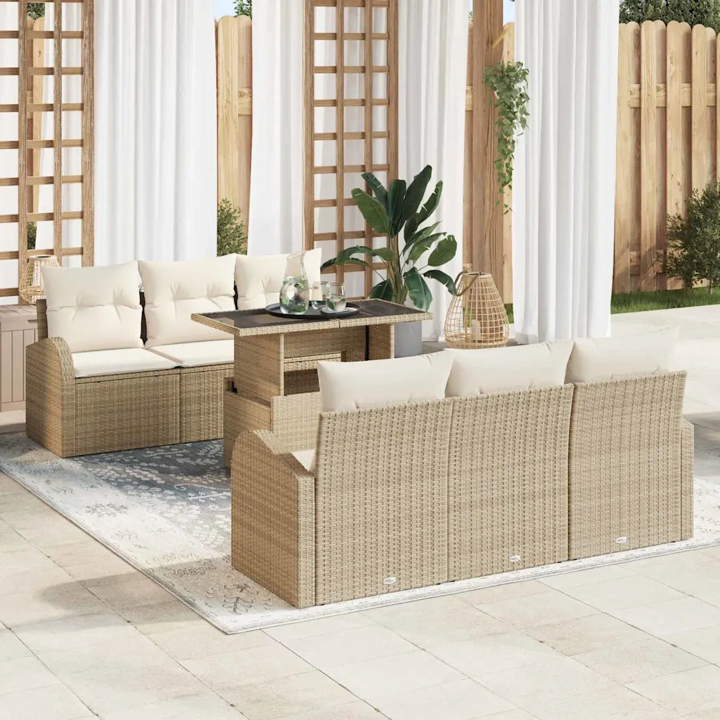 Set Divano da Giardino 7 pcs Beige Rattan in Polipropilene