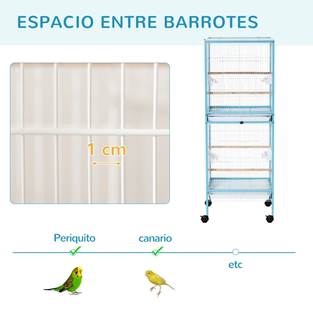 Gabbia per Uccelli a 2 Livelli con Ruote ¨C zephmum ¨C Blu 51.5x50x140 cm