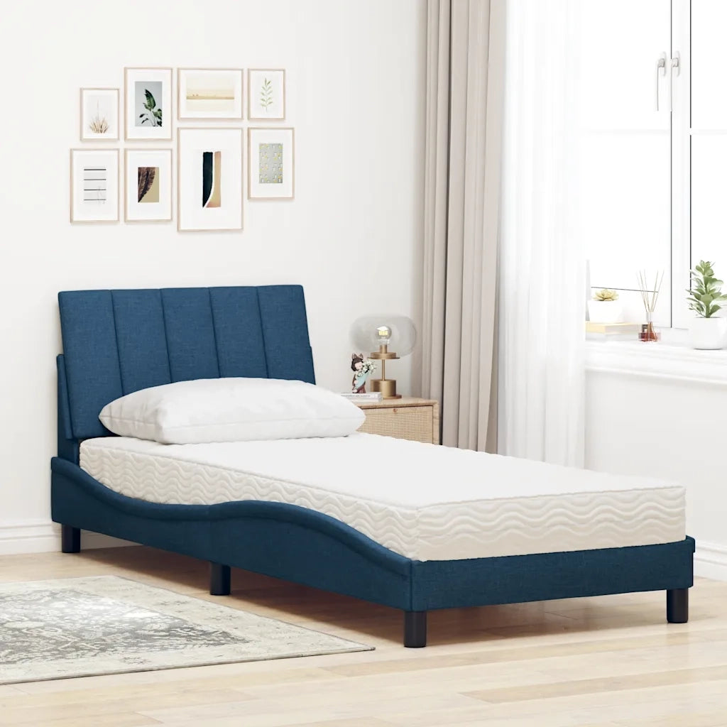 Letto con Materasso Hanko Blu 90x200 cm in Tessuto