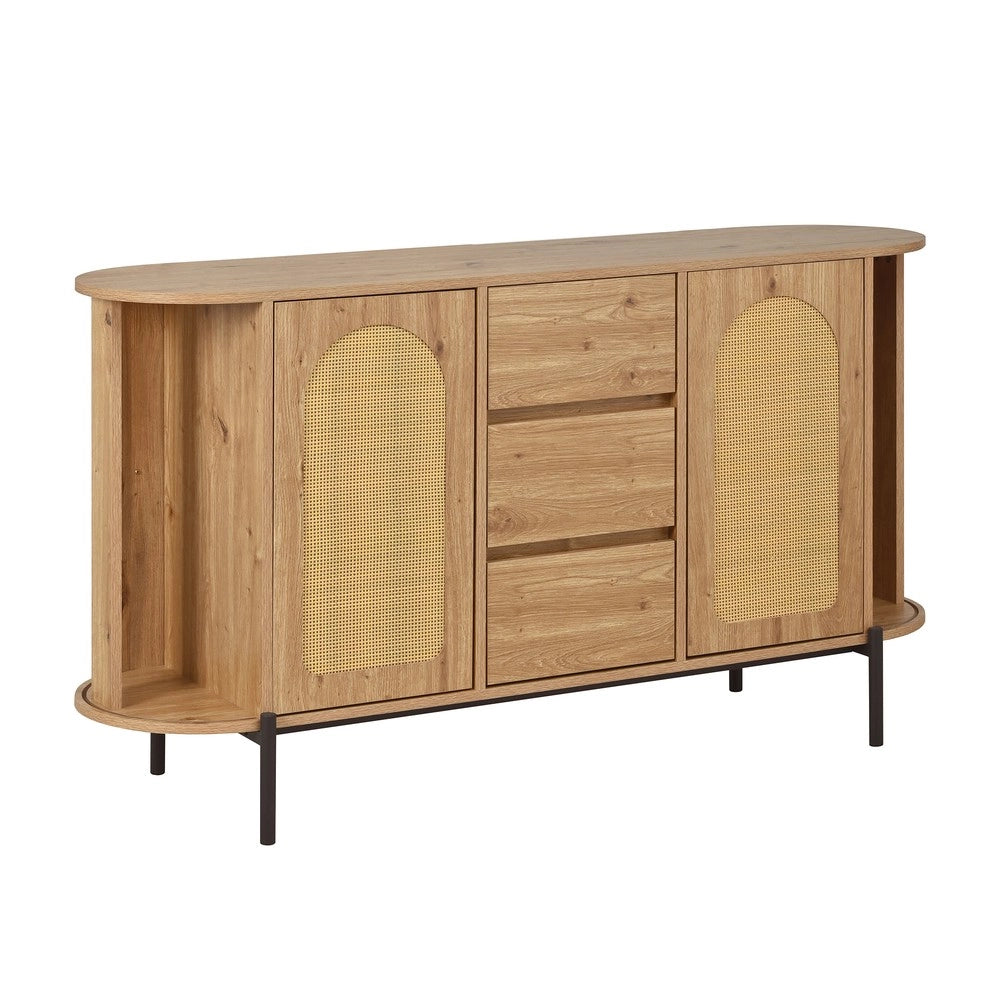 Credenza Ovale con Rattan e Cassetti ¨C MINIMAL ¨C Legno e Metallo