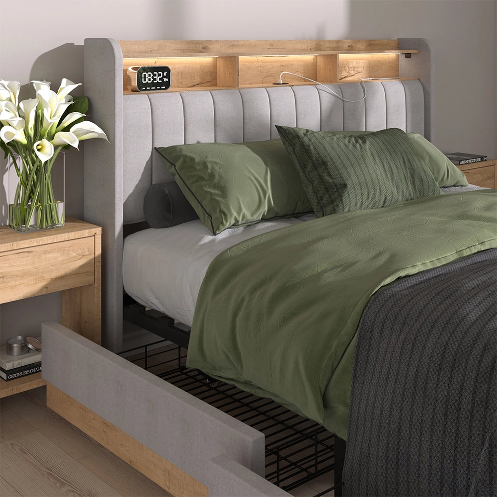Vitalispa Letto imbottito Grigio 160x200 cm con materasso