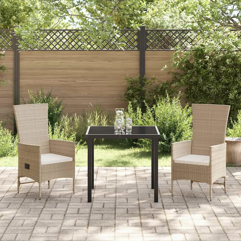 Set da Pranzo per Giardino con cuscino 3 pcs Beige polyrattan