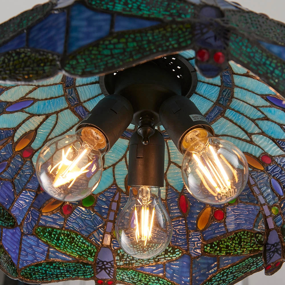 Lampada a sospensione Tiffany in vetro Blu Libellula 3xE27