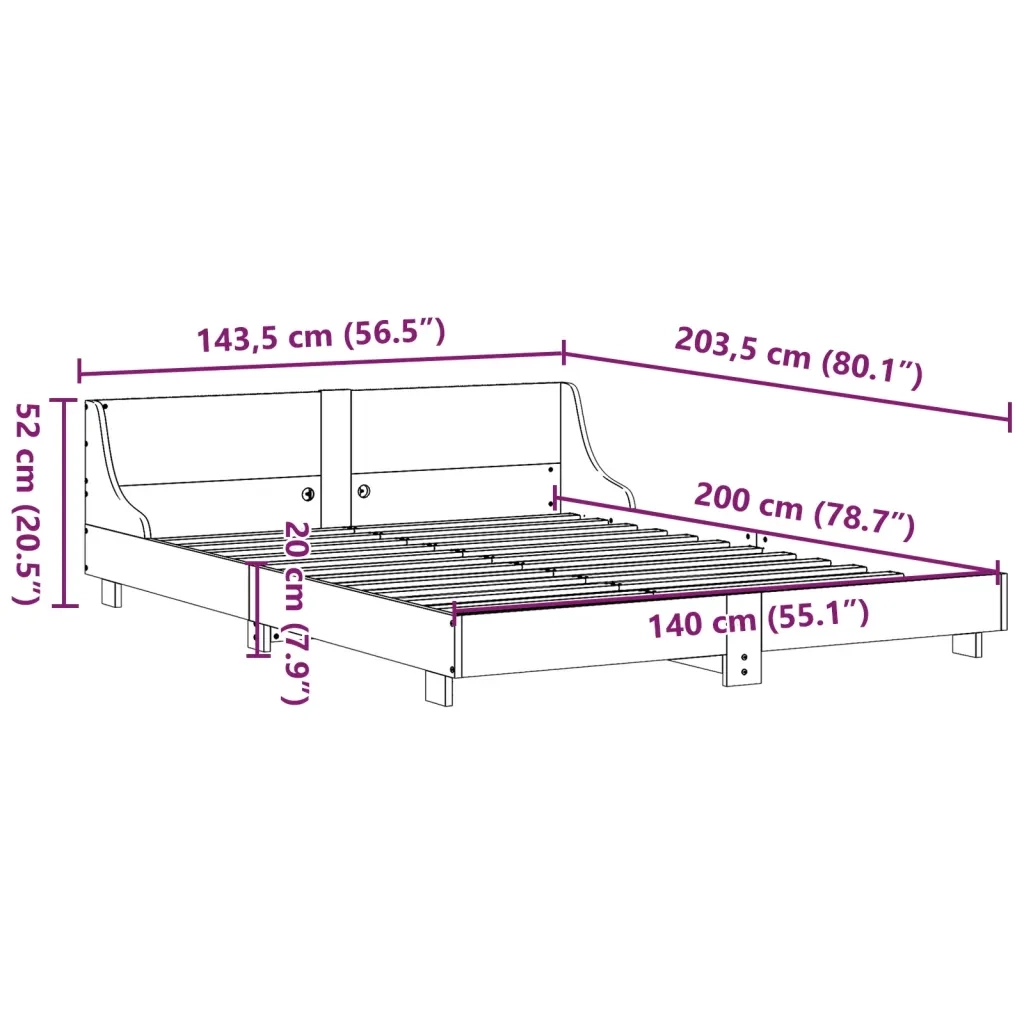 Giroletto senza Materasso-Struttura Letto Marrone Cera 140x200cm Massello Pino 544525