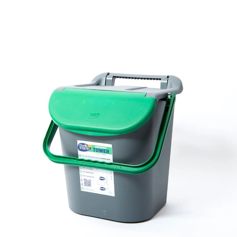 Pattumiera Raccolta Differenziata Tower Bin con Manico Verde 30 Litri