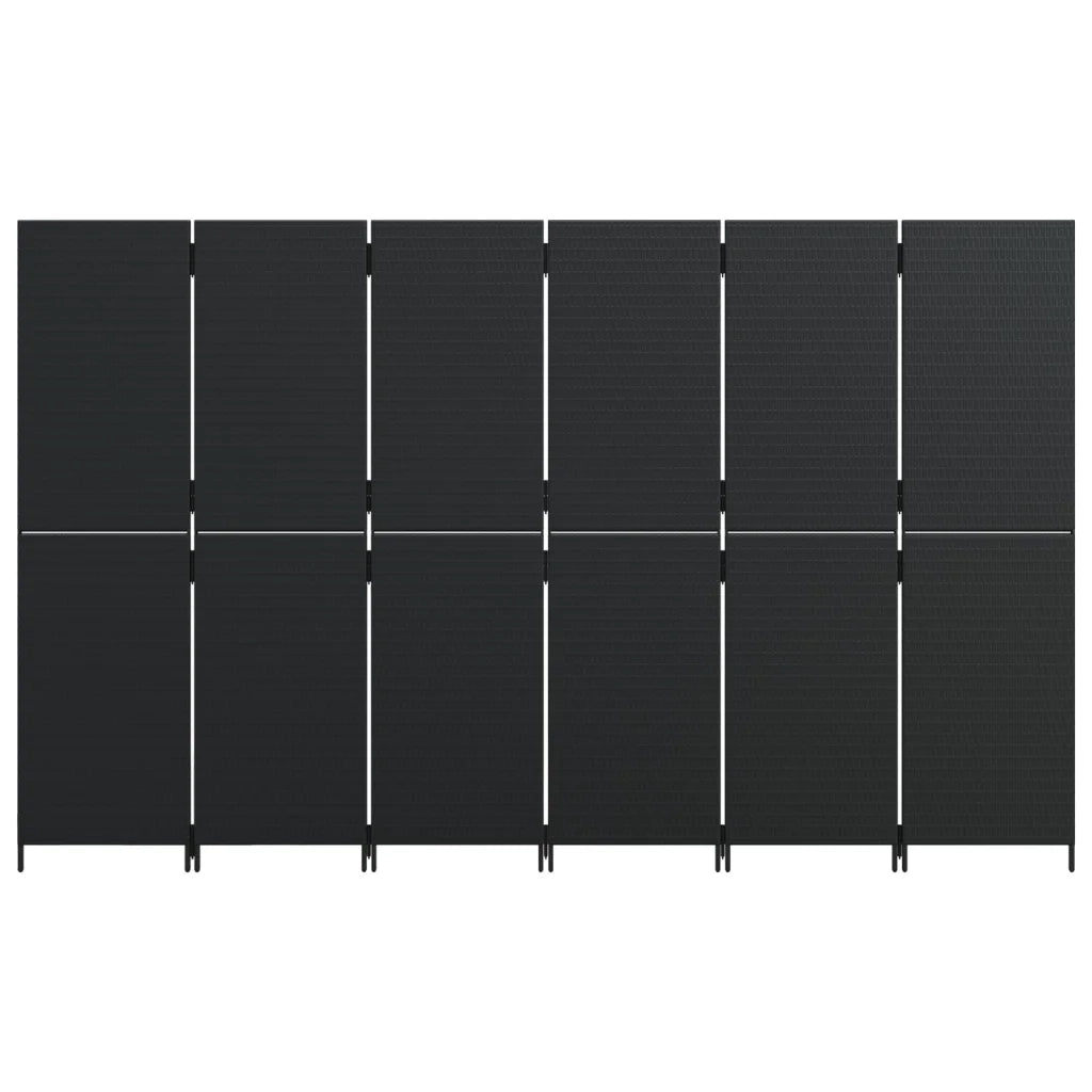 Divisorio per Ambienti | Divider per stanze | Paravento a 6 Pannelli Nero in Polyrattan