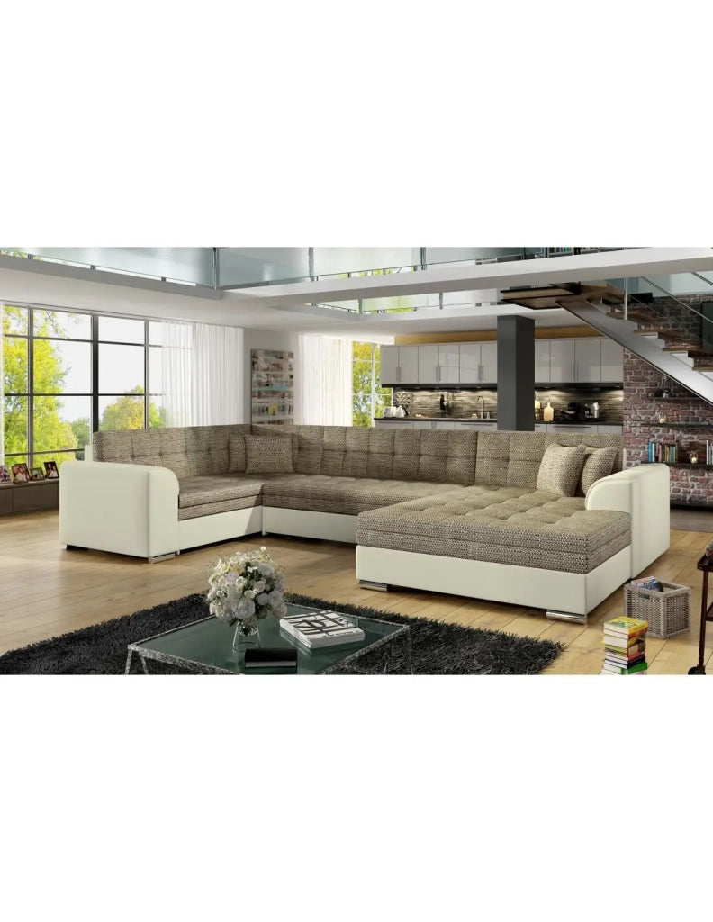 Divano panoramico convertibile CALDERO 5 posti beige e crema – angolo destro