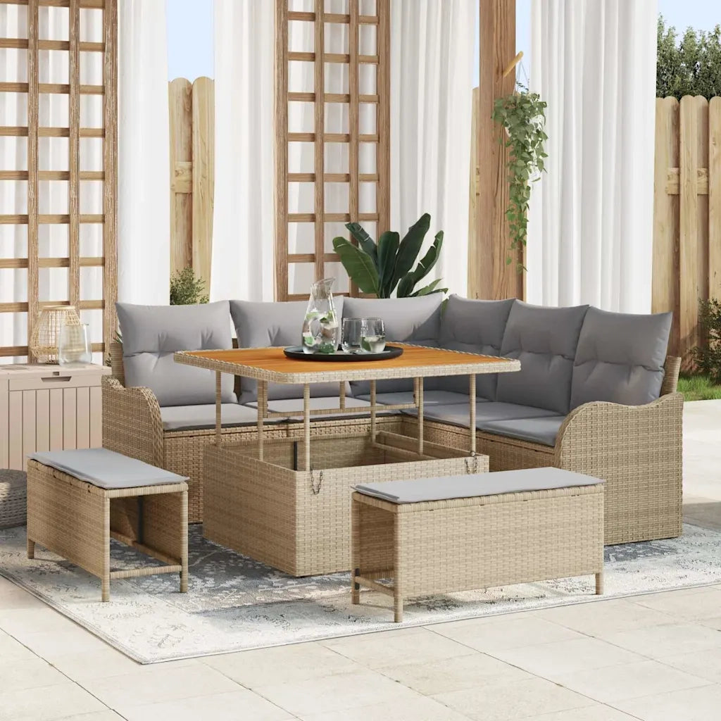 Set Divano da Giardino con cuscino 8 pcs Beige e Grigio Chiaro