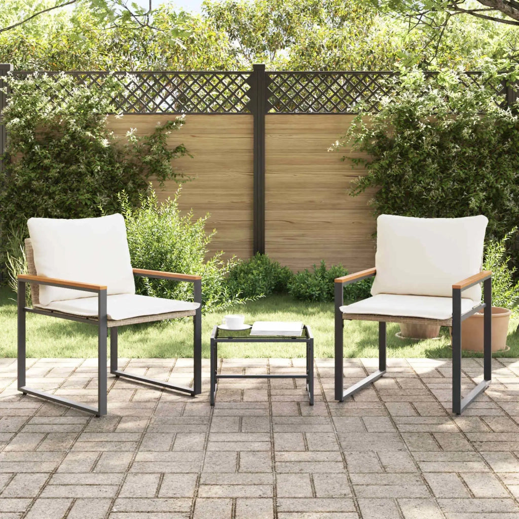 Set di Mobili con cuscino 3 pcs Beige e Bianco Crema Rattan 42026948