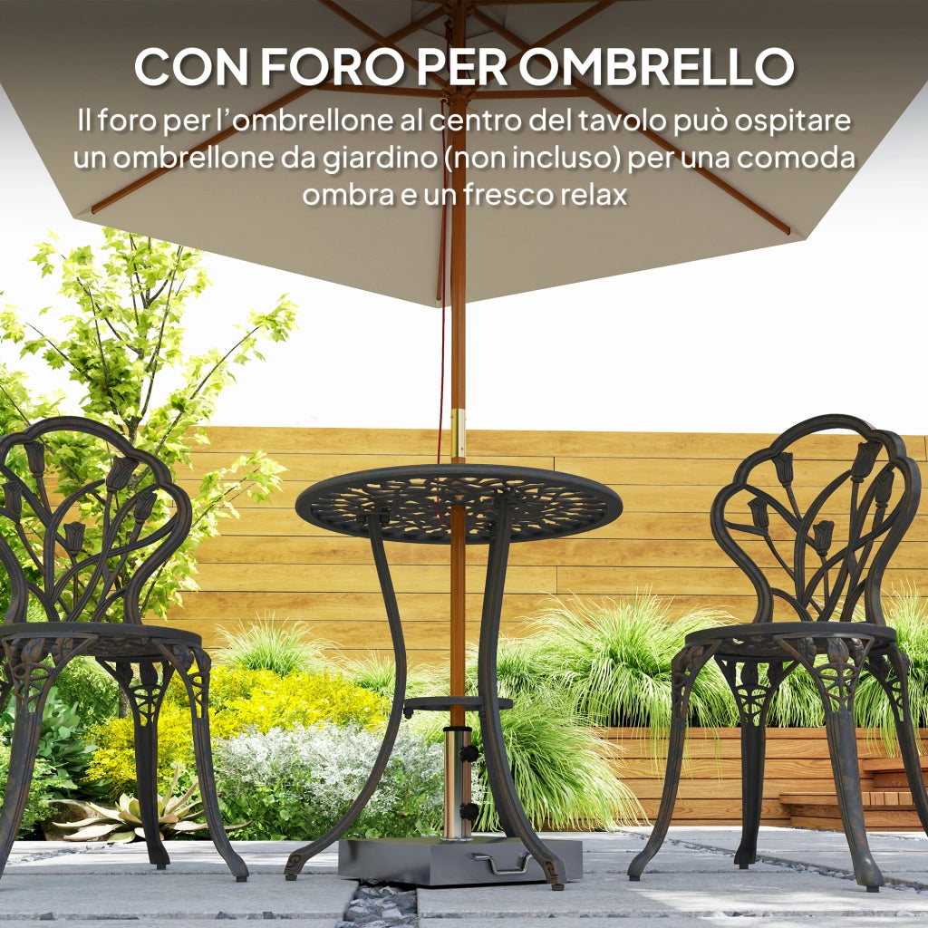 Set Giardino 3 Pezzi ¨C Minimal ¨C Bronzo, Polyrattan, Tavolo Rotondo con Foro Ombrellone