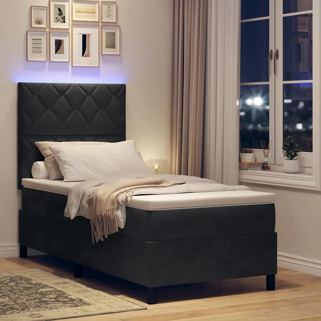 Letto a Sorgente LED con materasso Nero 90 x 200 cm Velluto 3343354