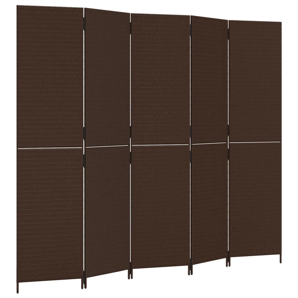 Divisorio per Ambienti | Divider per stanze | Paravento a 5 Pannelli Marrone in Polyrattan