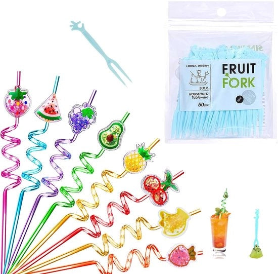 Set di tazze per bere - 8 pezzi - Design frutta - Riciclabile - 27 cm - Festa per bambini - Accessori per bere divertenti - Sostenibile - Tazze per bere