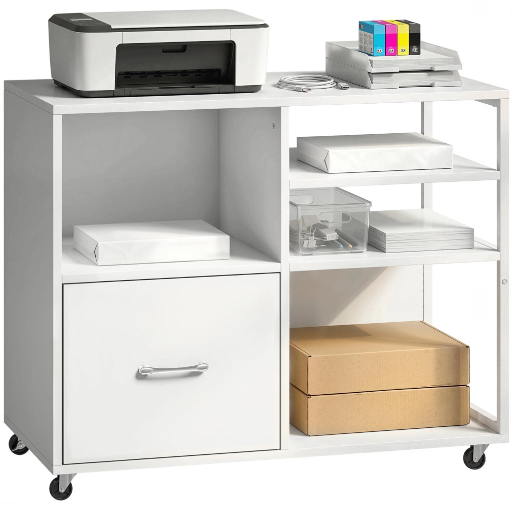 Tavolo con cassetto A4 e ruote ¨C Minimal ¨C Bianco