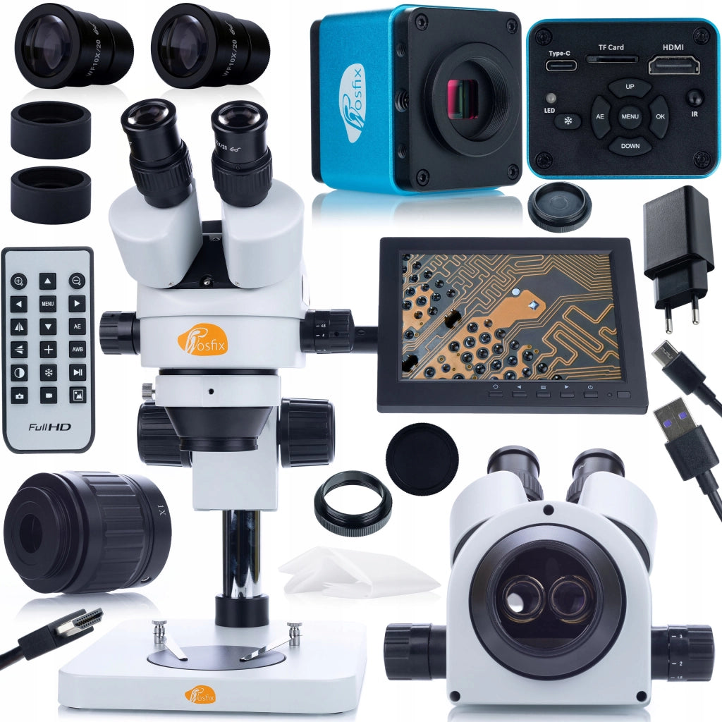 Set Microscopio Completo Mercury Pro con Telecamera e Display 8" – Testa Trinoculare, Zoom 7x-45x