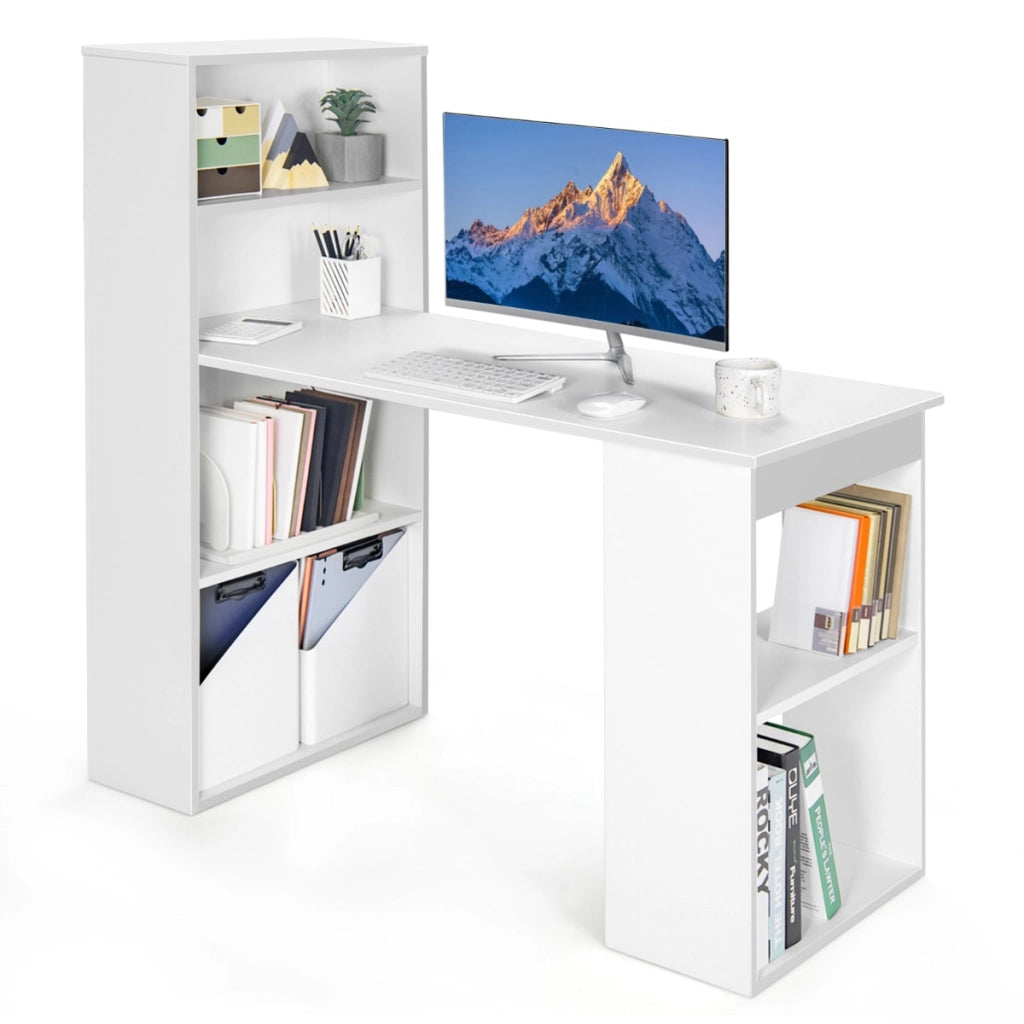 Scrivania per computer da 122cm con libreria-Postazione di studio moderna compatta con 6 ripiani Bianco