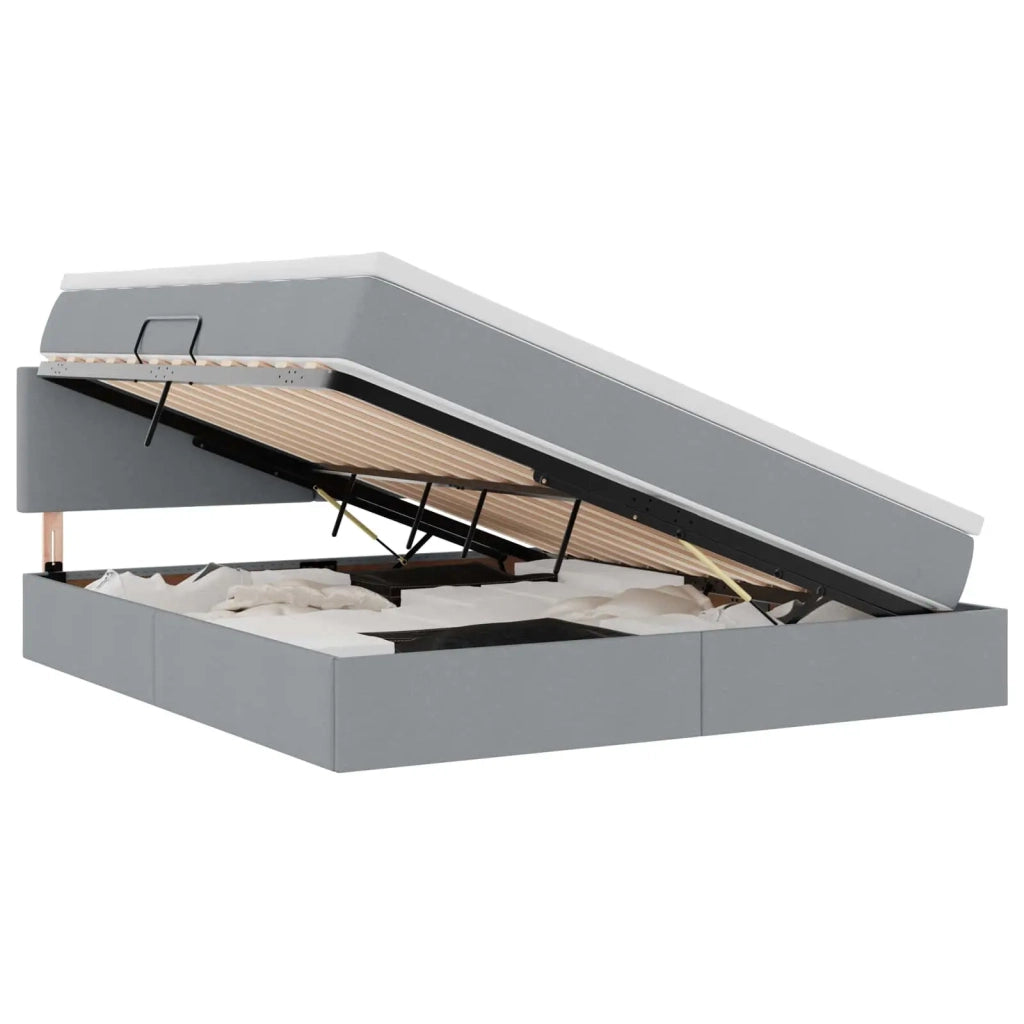 Letto con contenitore e LED Grigio chiaro 180 x 200 cm Tessuto