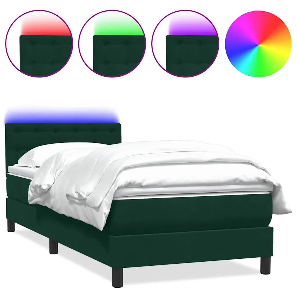 Letto a Molle con Materasso e LED Verde Scuro 80x220 cm Velluto 3317292
