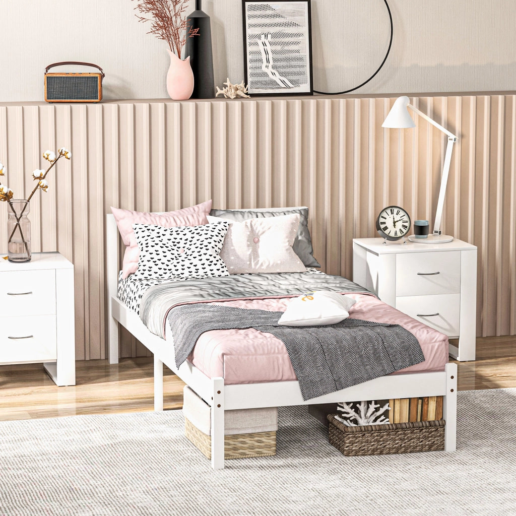 Letto Singolo con Testiera ¨C Minimal ¨C Legno 90x190 cm Bianco