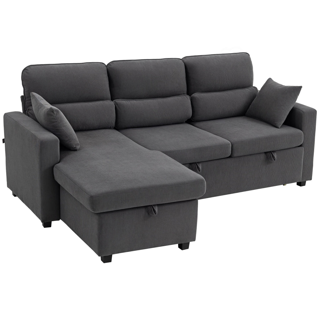Divano letto angolare con contenitore e cuscini ¨C Minimal ¨C Grigio scuro