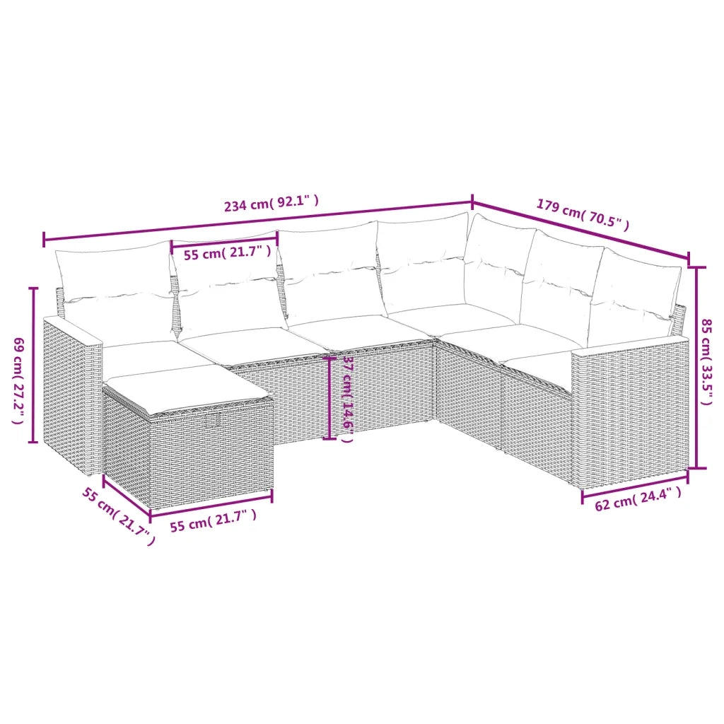 Set Divani da Giardino con Cuscini 7pz Nero Polyrattan 3265326