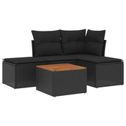 Set Divani da Giardino 5 pz | Set Salotto da Giardino con Cuscini in Polyrattan Nero