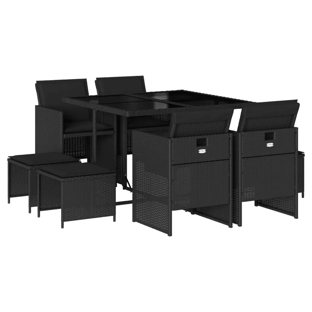 Set da Pranzo da Giardino 9 pz con Cuscini Nero in Polyrattan 3277722