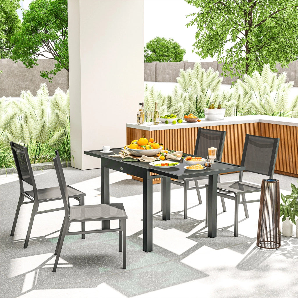 Tavolo da pranzo allungabile ¨C Xylo ¨C Alluminio grigio antracite, piano vetro temperato nero 160x80x75 cm