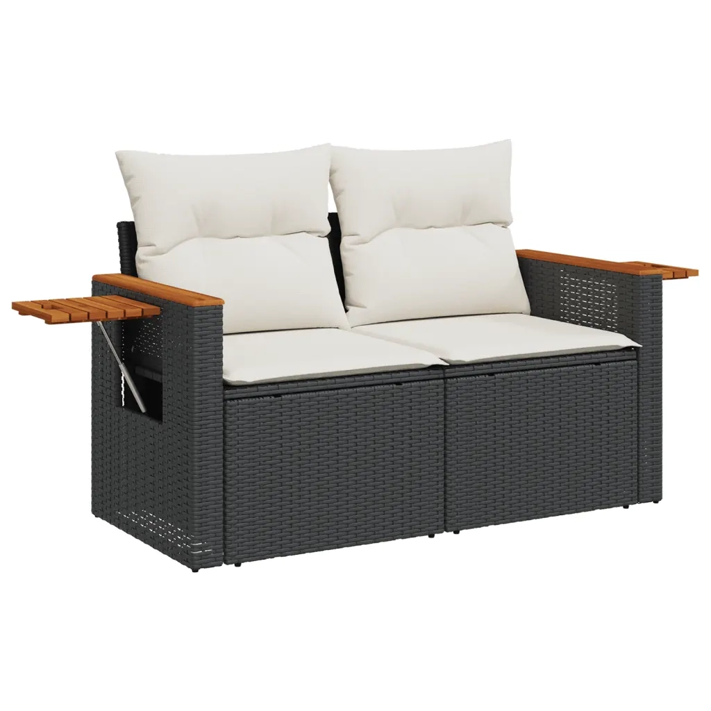 Set Divano da Giardino 6 pz con Cuscini Nero in Polyrattan 3226819